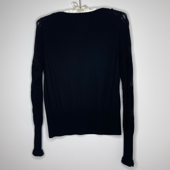 Halogen Black Lightweight Open-Stitch Ruffle Sleeve Sweater M - Picture 2 of 4